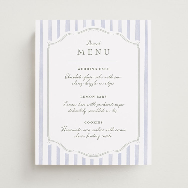 "Delicate Vines" - Menu Signs in Periwinkle by Kristen Smith - Front