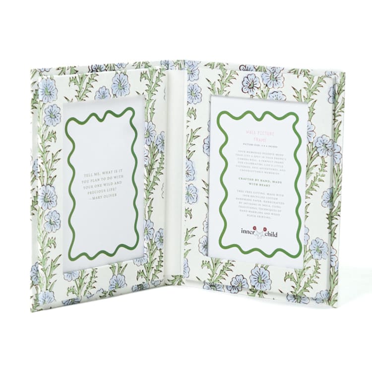 "Blockprint Picture Frame Folding Book, 4x6 in Forget-Me-Not" - Frames in blue by Inner Child