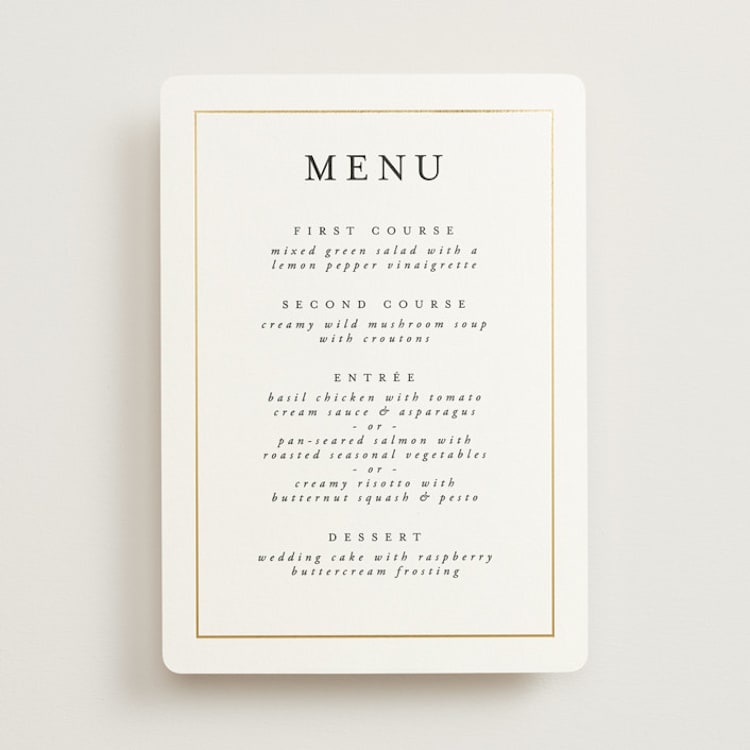 "Gilded frame" - Foil-Pressed Menus in Pearl by Nicole Walsh - Front