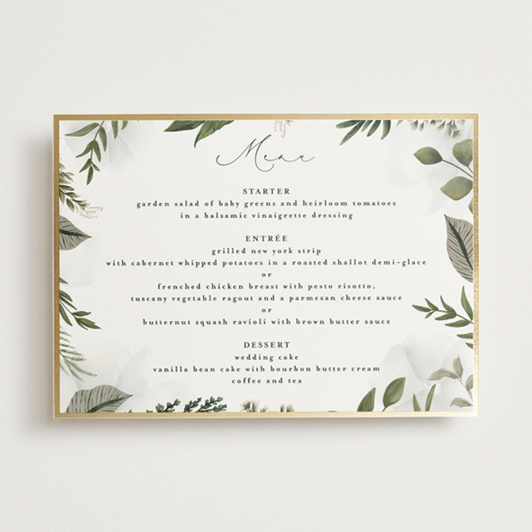 "Classic Love" - Foil-Pressed Menus in Vanilla by Susan Moyal - Front