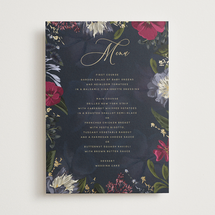 "After Midnight" - Foil-Pressed Menus in Jewel by Susan Moyal - Front