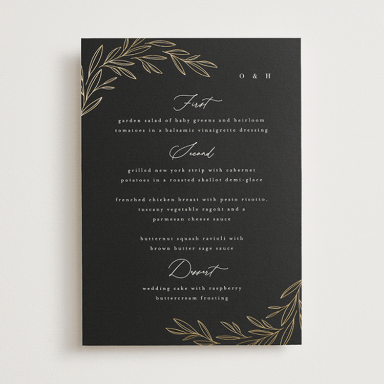 "Bianca" - Foil-Pressed Menus in Ink by Kristie Kern - Front