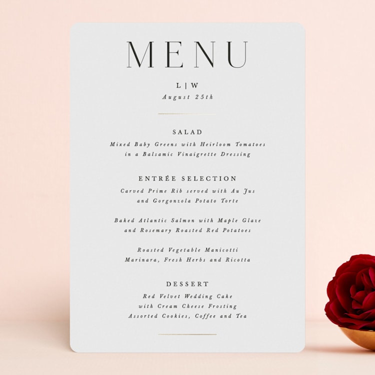 "Initially Yours" - Foil-Pressed Menus in Salt by Hooray Creative - Front