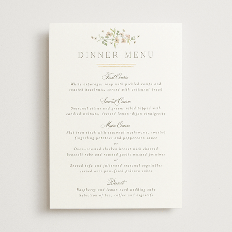 "Posy" - Foil-Pressed Menus in Blush by Everett Paper Goods - Front