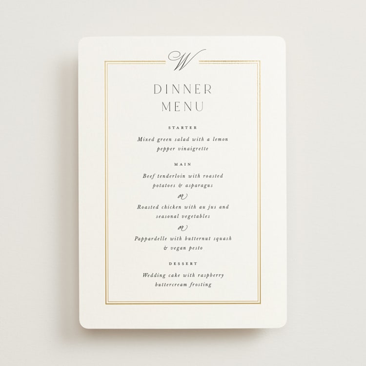 "Elegant Type" - Foil-Pressed Menus in Pearl by Leah Bisch - Front
