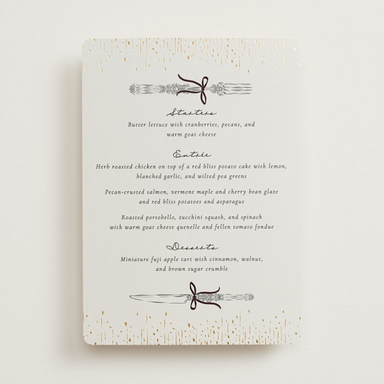 "Hand Illustrated Whimsical Chandelier" - Foil-Pressed Menus in Noir by Jackie Crawford - Front