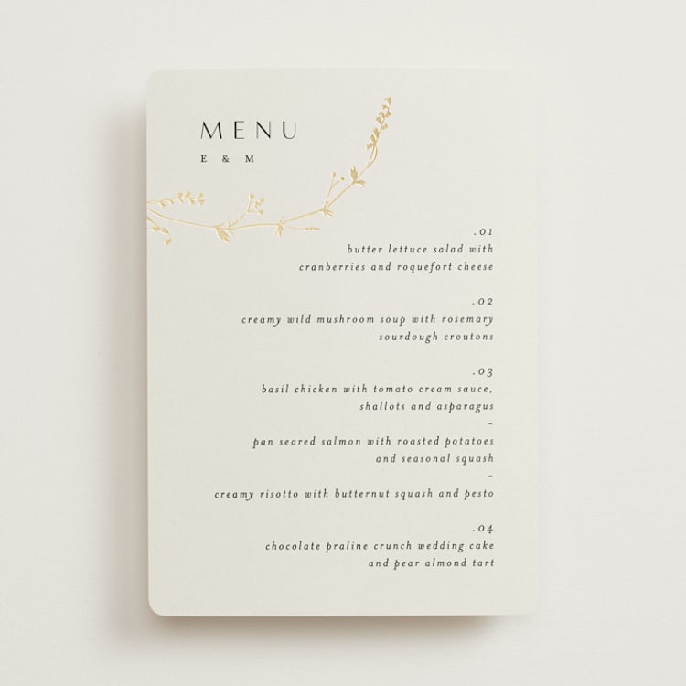 "Vine Wrap" - Foil-Pressed Menus in Cotton by Amy Kross - Front