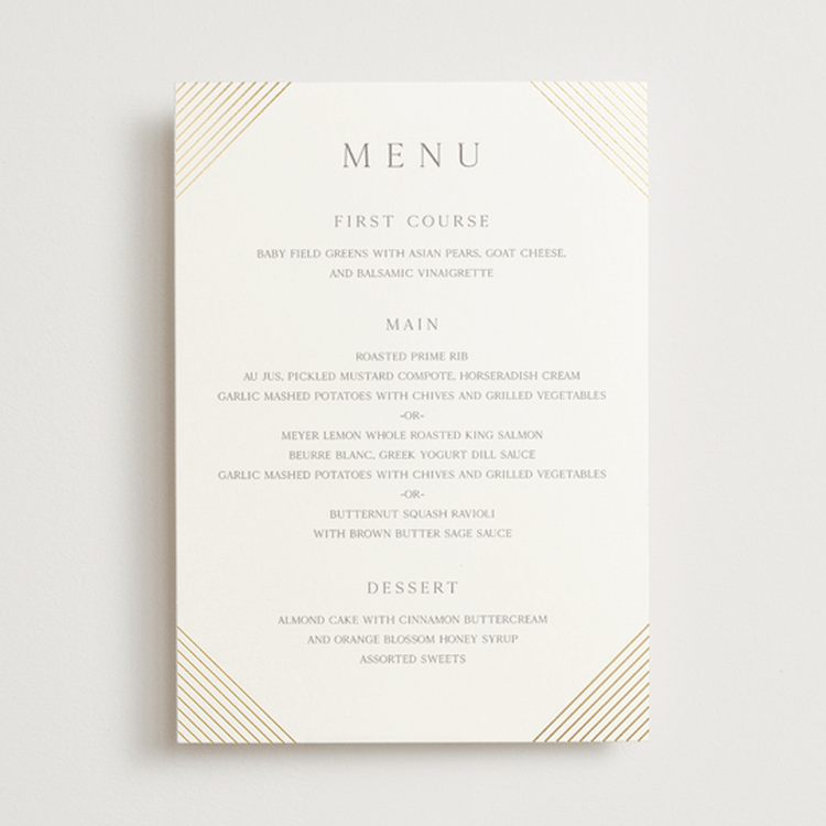 "Song of Solomon" - Foil-Pressed Menus in Slate by Vanessa Doyle - Front