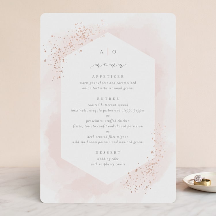 "Sparkling Champagne" - Foil-Pressed Menus in Blush by Kristie Kern - Front