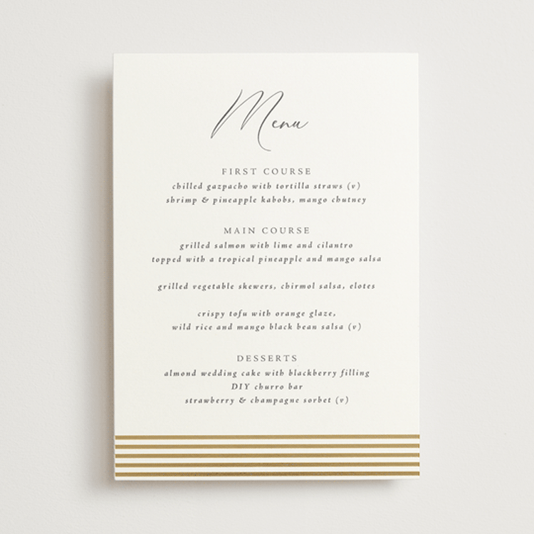 "Palm Monogram" - Foil-Pressed Menus in Stone by Olivia Raufman - Front