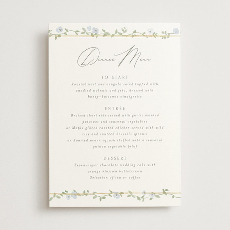 "Portico" - Foil-Pressed Menus in Blue Bell by Everett Paper Goods - Front