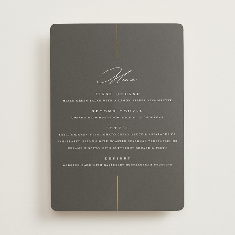"Formal lines" - Foil-Pressed Menus in Iron by Erica Krystek - Front