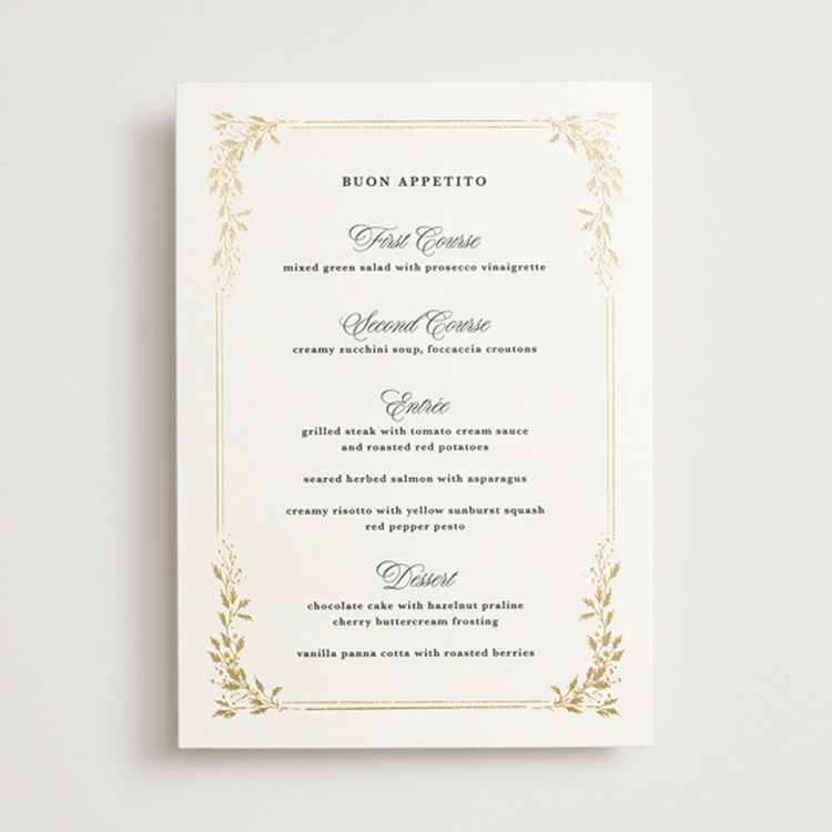 "Lake Como" - Foil-Pressed Menus in Diamond by Kate Ahn - Front