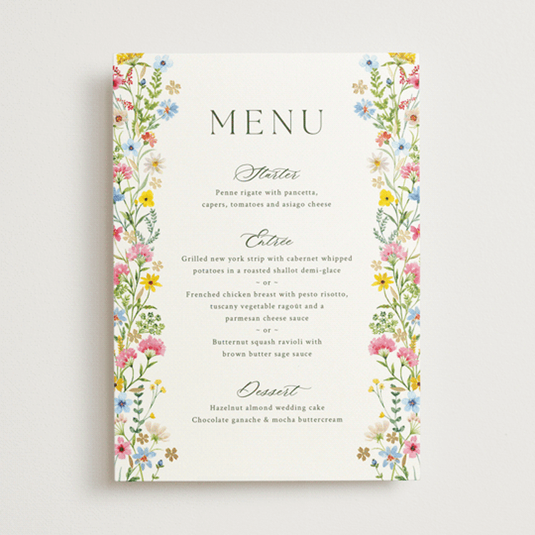 "Bright Garden" - Foil-Pressed Menus in Garden by Yaling Hou Suzuki - Front