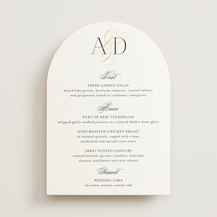 "Gilded Ampersand" - Foil-Pressed Menus in Cotton by Jennifer Postorino - Front