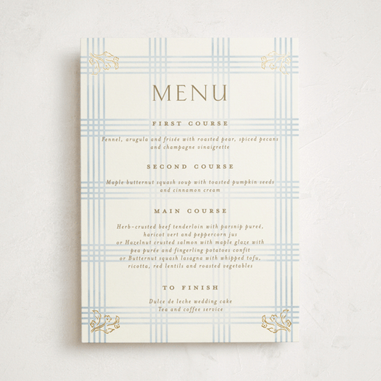 "salt and ivory" - Foil-Pressed Menus in Belair by Grae - Front