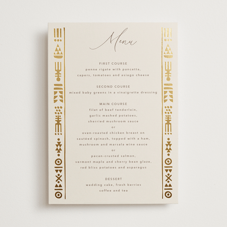 "Cultured Element" - Foil-Pressed Menus in Sahara by David Michuki - Front