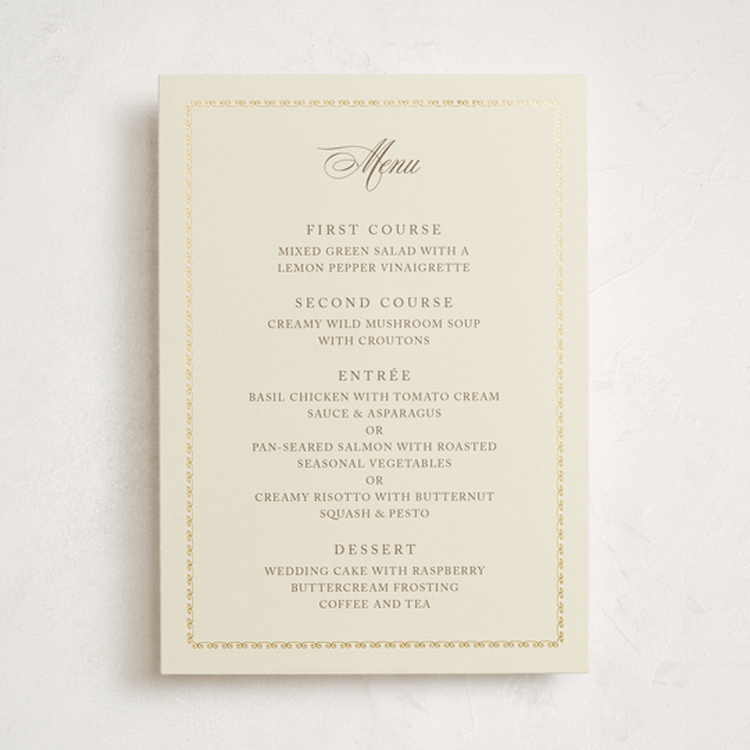 "Ahlum" - Foil-Pressed Menus in Champagne by Deynaaz Daraei - Front