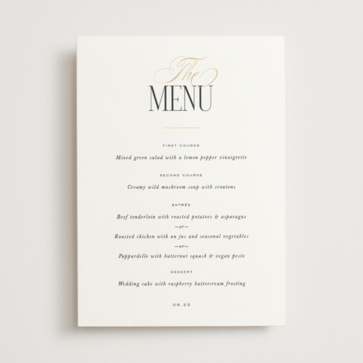"Unite" - Foil-Pressed Menus in Opal by Leah Bisch - Front