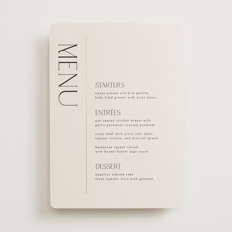 "Modern Corner" - Foil-Pressed Menus in Linen by Kelly Schmidt - Front