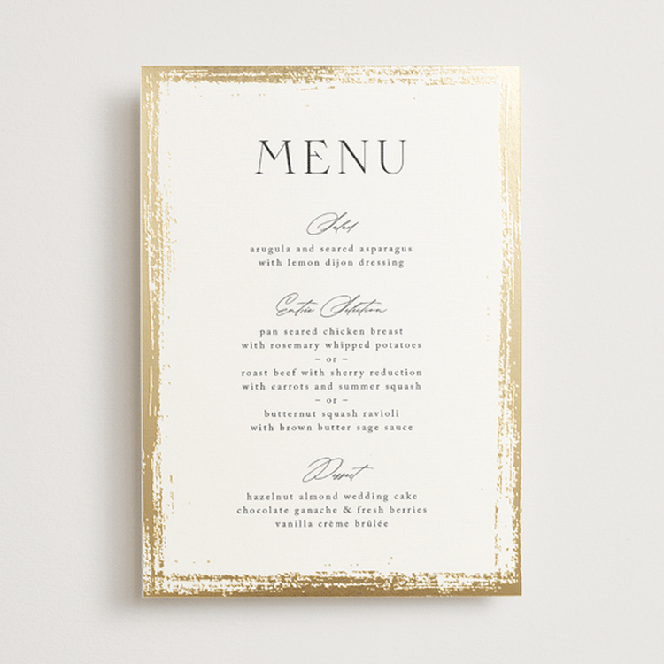 "Brushed Edge" - Foil-Pressed Menus in Silk by Kelly Schmidt - Front