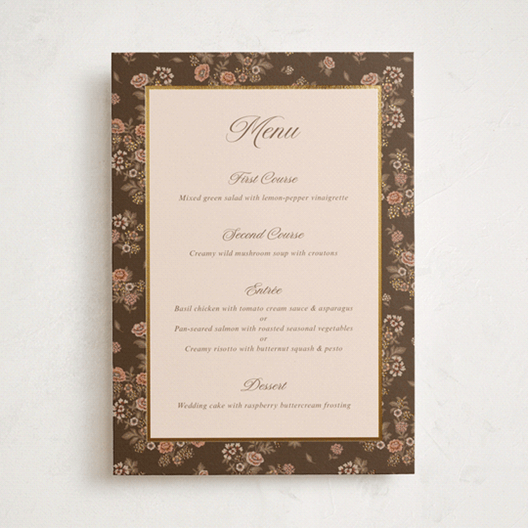 "Blooming path" - Foil-Pressed Menus in Chocolate by Paola Benenati - Front