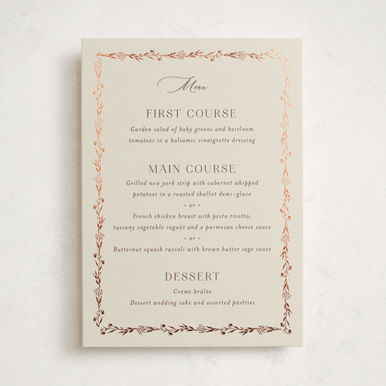 "Shining Florals" - Foil-Pressed Menus in Almond by frau brandt - Front