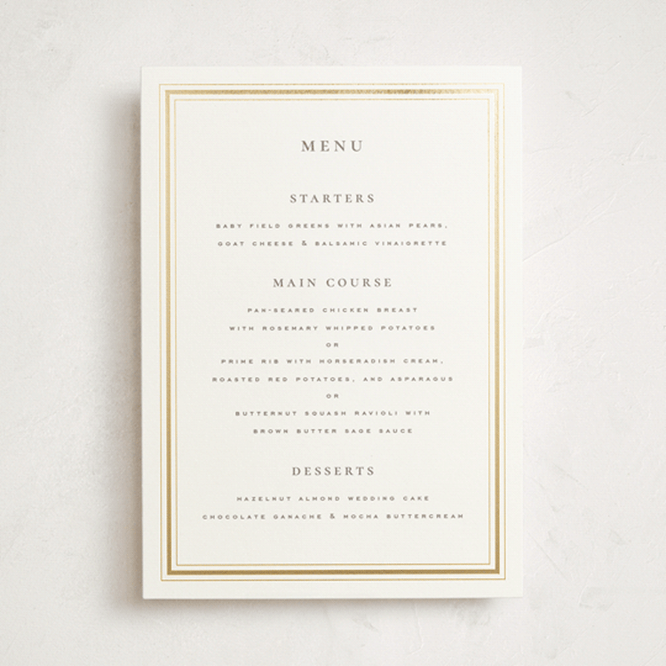"Hampton" - Foil-Pressed Menus in Chantilly by Wildfield Paper Co - Front