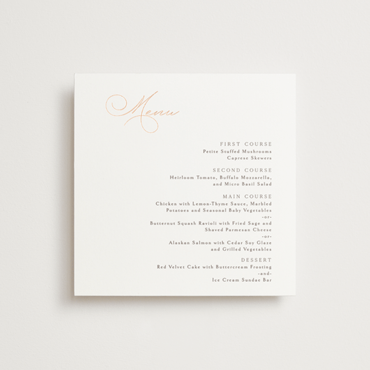 "Eternal" - Foil-Pressed Menus in Snow by Kaydi Bishop - Front