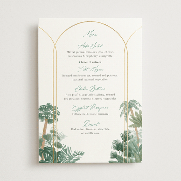 "The Greenhouse" - Foil-Pressed Menus in Seagreen by Elly - Front