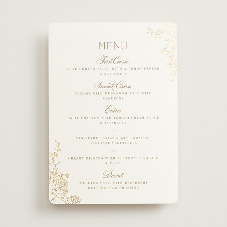 "floral crest" - Foil-Pressed Menus in Champagne by Cass Loh - Front