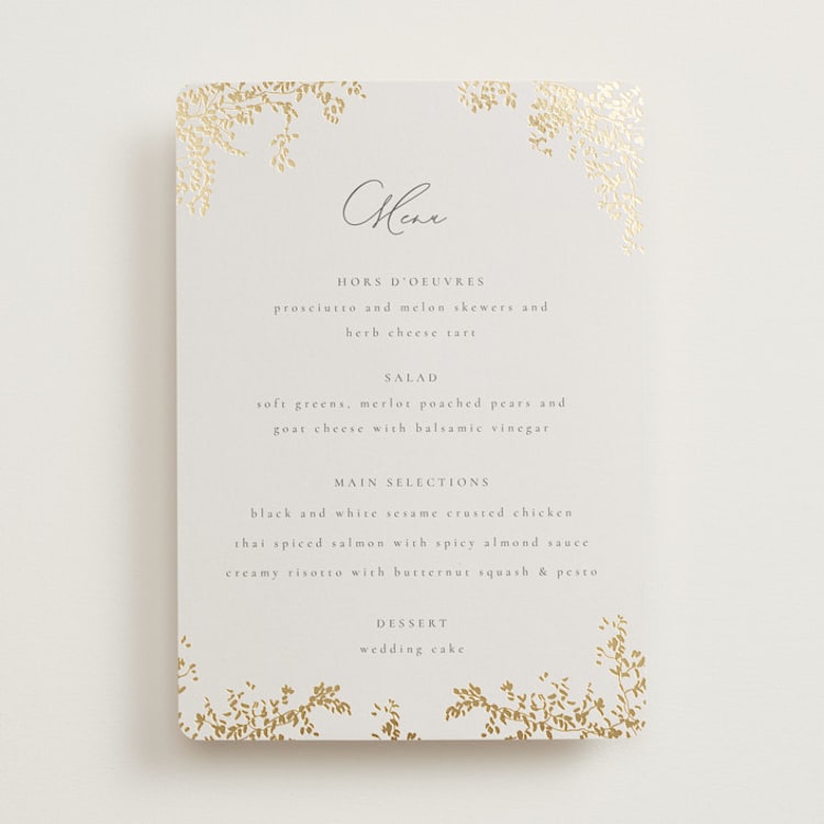 "forever and a day" - Foil-Pressed Menus in Luxe Neutral by Design Lotus - Front