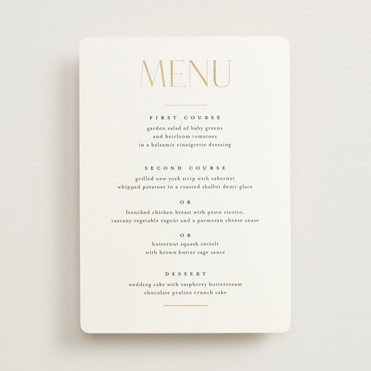"Idyllic" - Foil-Pressed Menus in Sugar by Jessica Williams - Front