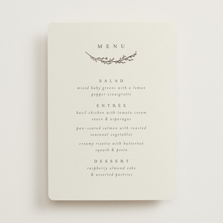 "Branched" - Foil-Pressed Menus in Almond by Brianne Larsen - Front