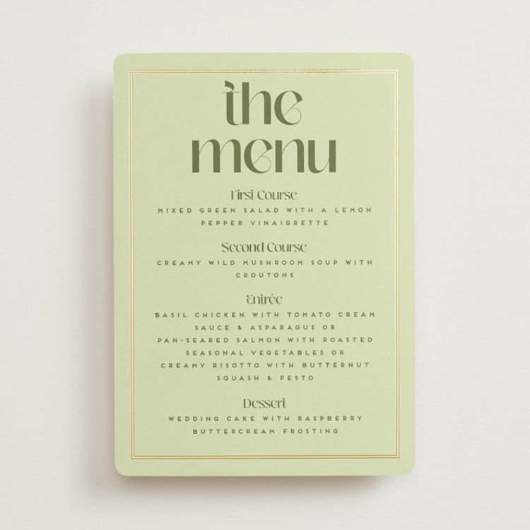 "News!" - Foil-Pressed Menus in Kiwi by Claudia Orengo - Front