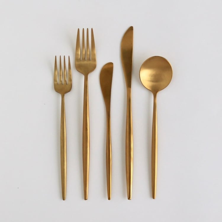 "LUNA FLATWARE // 5 PIECE SET IN BRUSHED GOLD" - Flatware Sets in gold by borrowed BLU