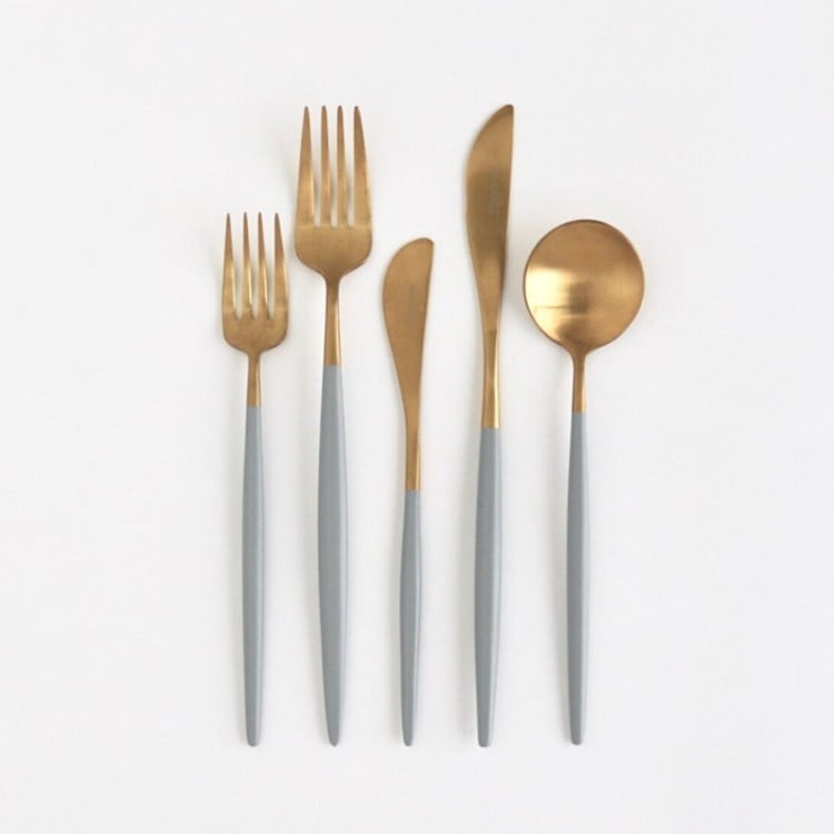 "LUNA FLATWARE // 5 PIECE SET IN GREY + GOLD" - Flatware Sets in gray by borrowed BLU