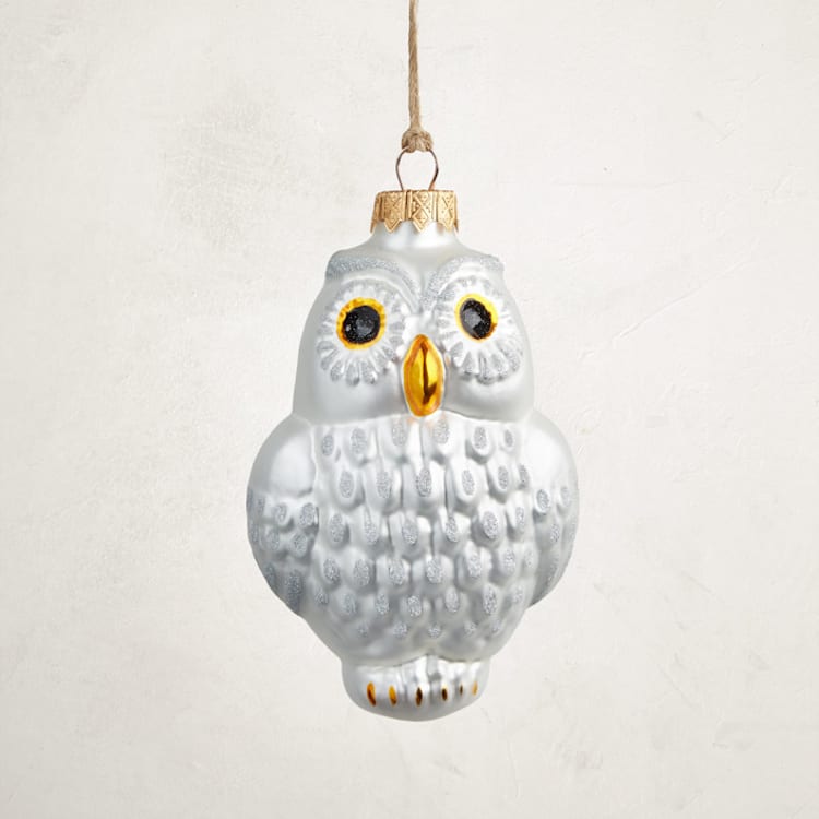 "Silver Owl Glass Ornament by Glass By Iness" - Ornaments in Silver by Minted - Front
