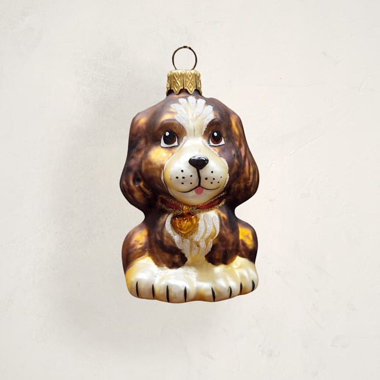 "Dog with Collar Glass Ornament by Glass By Iness" - Ornaments in Chocolate by Minted - Front
