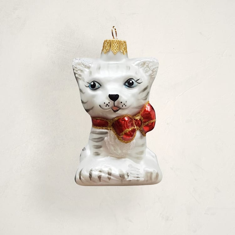 "Cat with Bow Glass Ornament by Glass By Iness" - Ornaments in Snow by Minted - Front