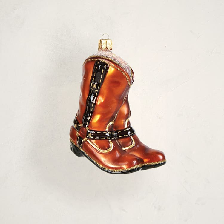 "Western Boots Glass Ornament by Whitehurst" - Ornaments in Leather by Minted - Front