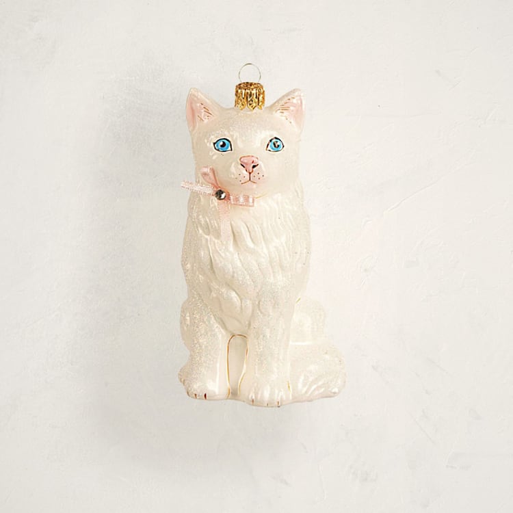 "Fluffy Cat Glass Ornament by Whitehurst" - Ornaments in Pearl by Minted - Front