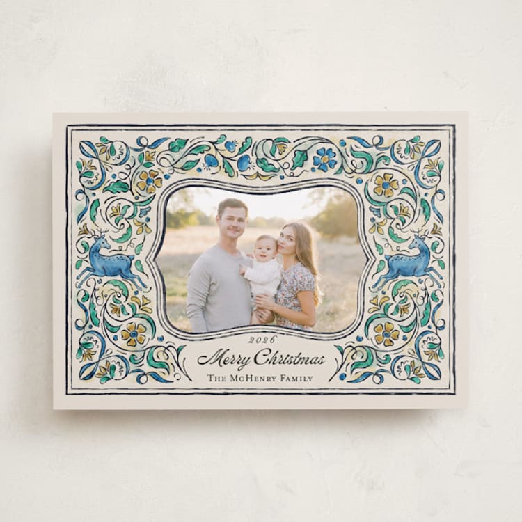 "Leaping Stag" - Minted x The Met Holiday Cards in Cobalt by Paper Sun Studio - Front