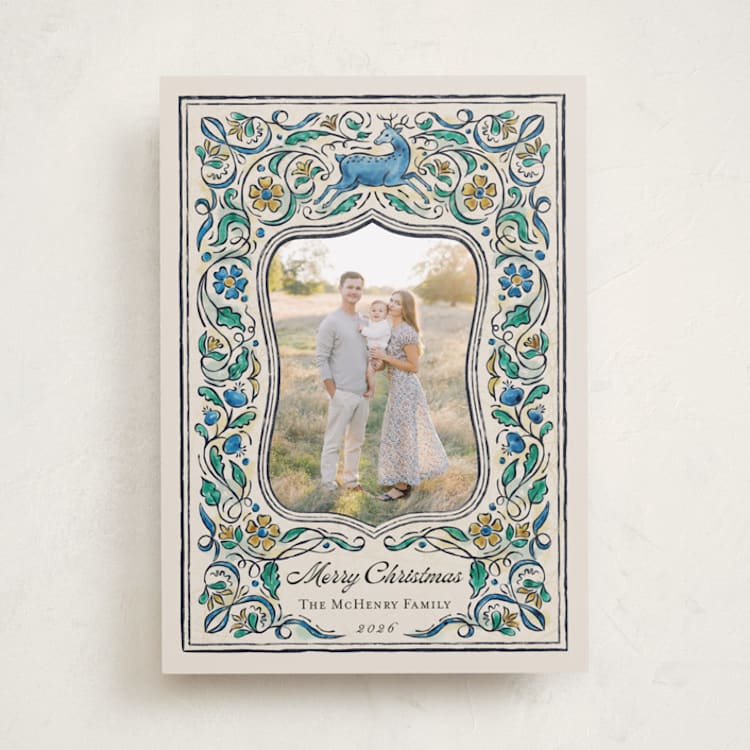 "Leaping Stag" - Minted x The Met Holiday Cards in Cobalt by Paper Sun Studio - Front