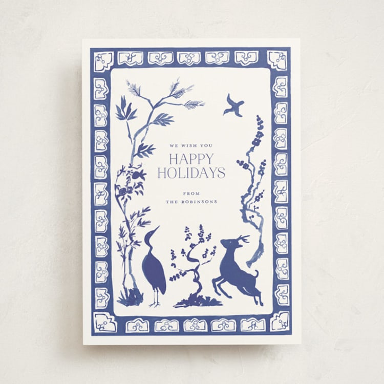 "Three Friends of Winter" - Minted x The Met Holiday Cards in Cobalt by Lucrecia Caporale - Front
