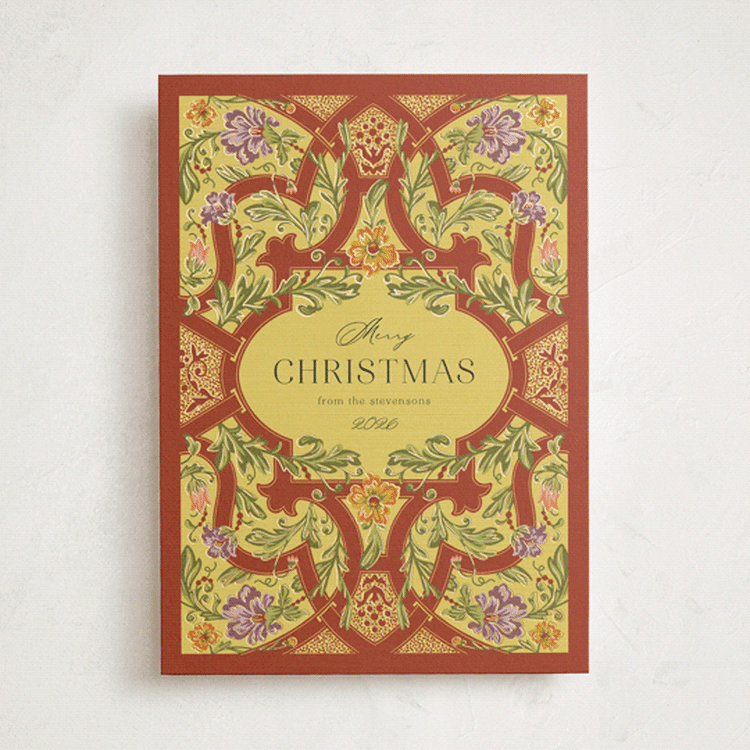 "STRAPWORK" - Minted x The Met Holiday Cards in Poinsettia by Jen Owens - Front