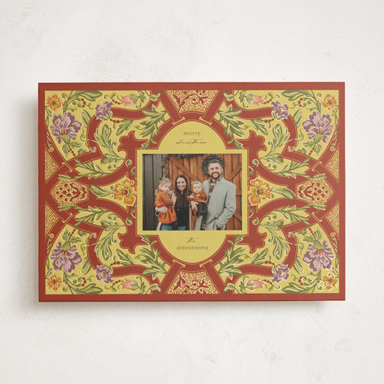 "STRAPWORK" - Minted x The Met Holiday Cards in Poinsettia by Jen Owens - Front