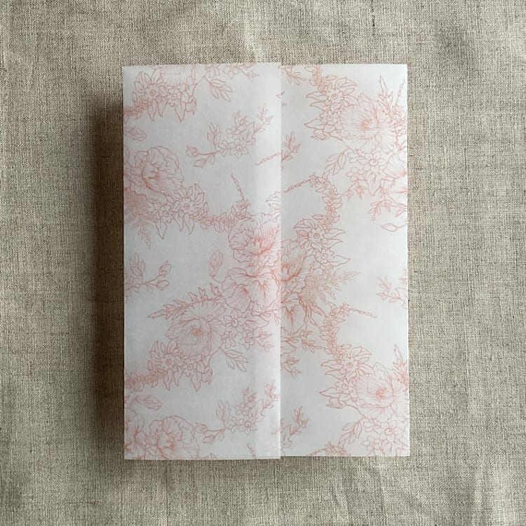"Blush poppy floral toile printed vellum wrap for 5x7 card | pack of 10" - Invitation Jackets and Overlays in pink by Ivory Invitations
