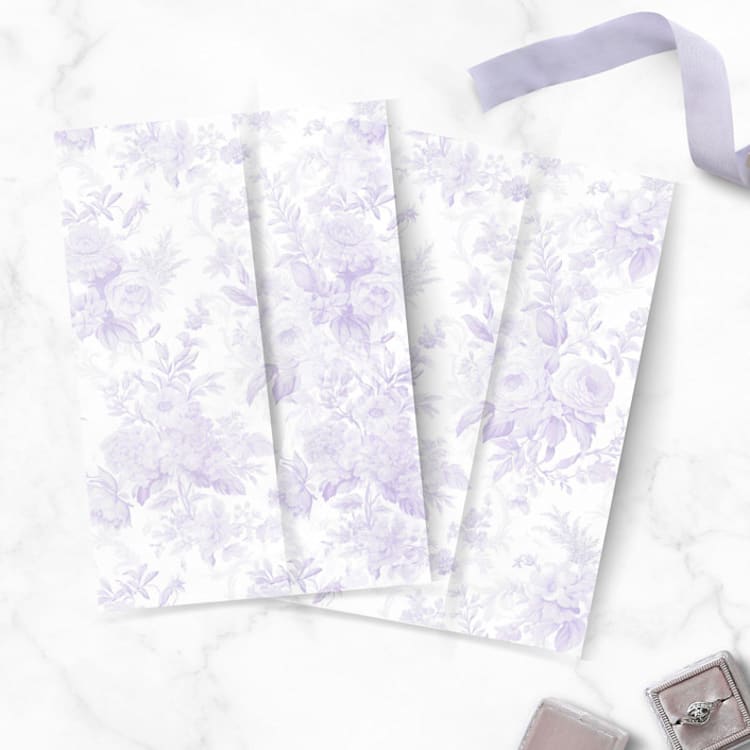 "Lavender Toile Vellum Jacket for 5 x 7 Wedding Invitations (Set of 10)" - Invitation Jackets and Overlays in purple by Caroline Russo