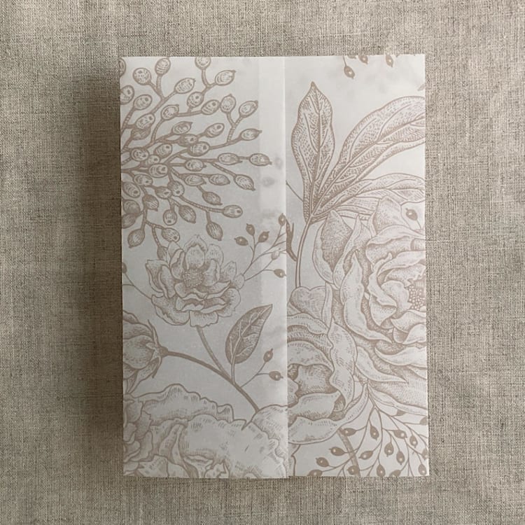 "Cashmere elegant peonies and berries vellum wrap for 5x7 card | pack of 10" - Invitation Jackets and Overlays in pink by Ivory Invitations